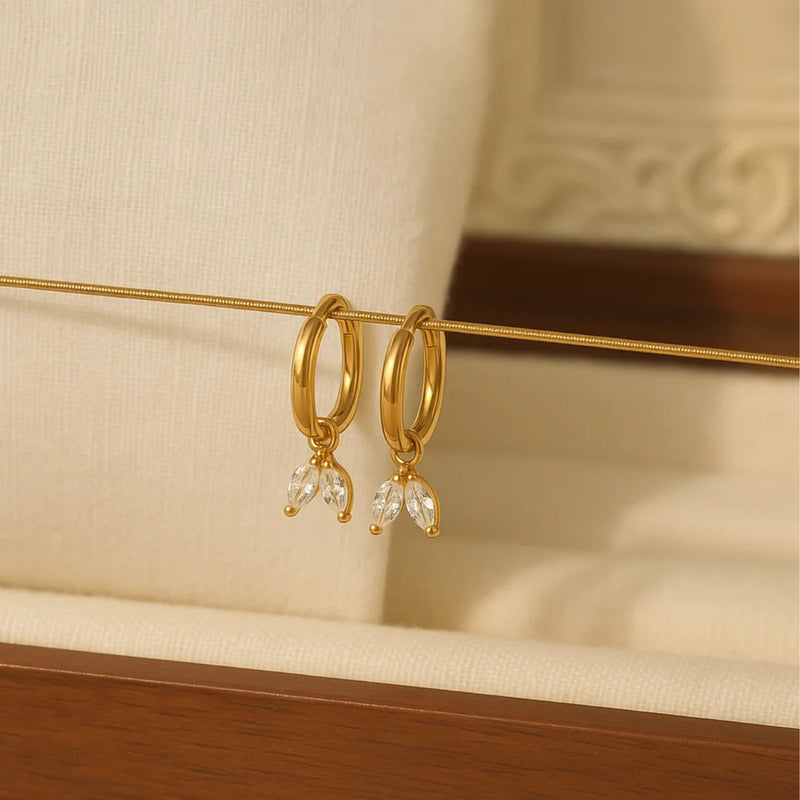 18KT Gold Plated Minimal two Petal Floral Charm Stainless Steel Waterproof Earrings, Daffodil