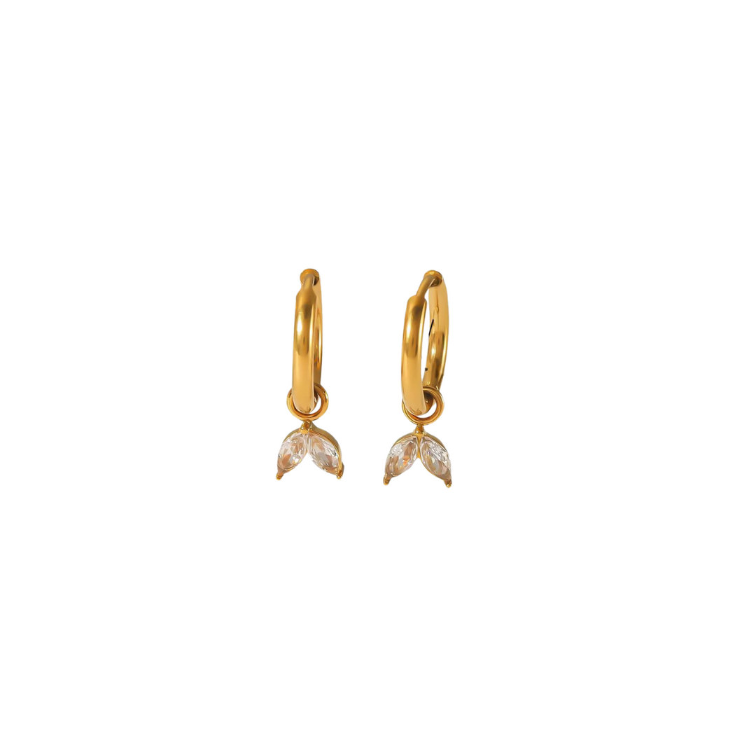 18KT Gold Plated Minimal two Petal Floral Charm Stainless Steel Waterproof Earrings, Daffodil