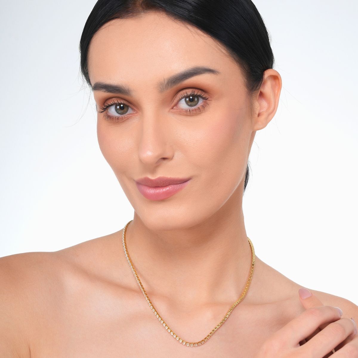18 kt gold plated stainless steel tennis necklace 14 inches, daria