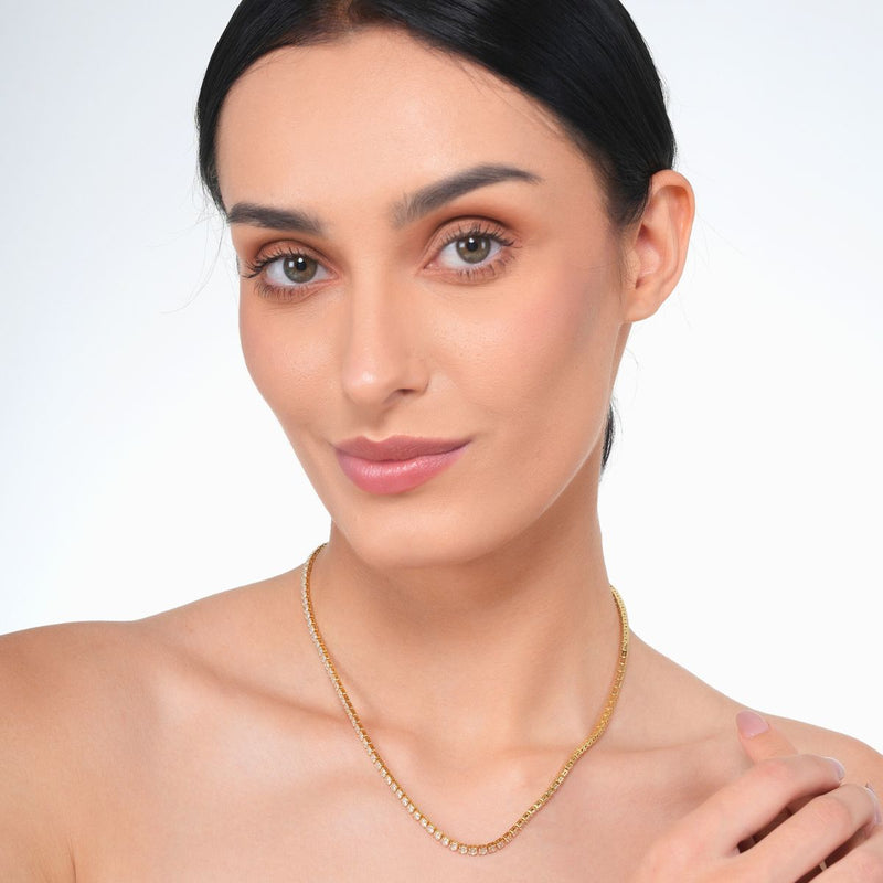 18 KT Gold Plated Stainless Steel tennis necklace 14 inches, Daria