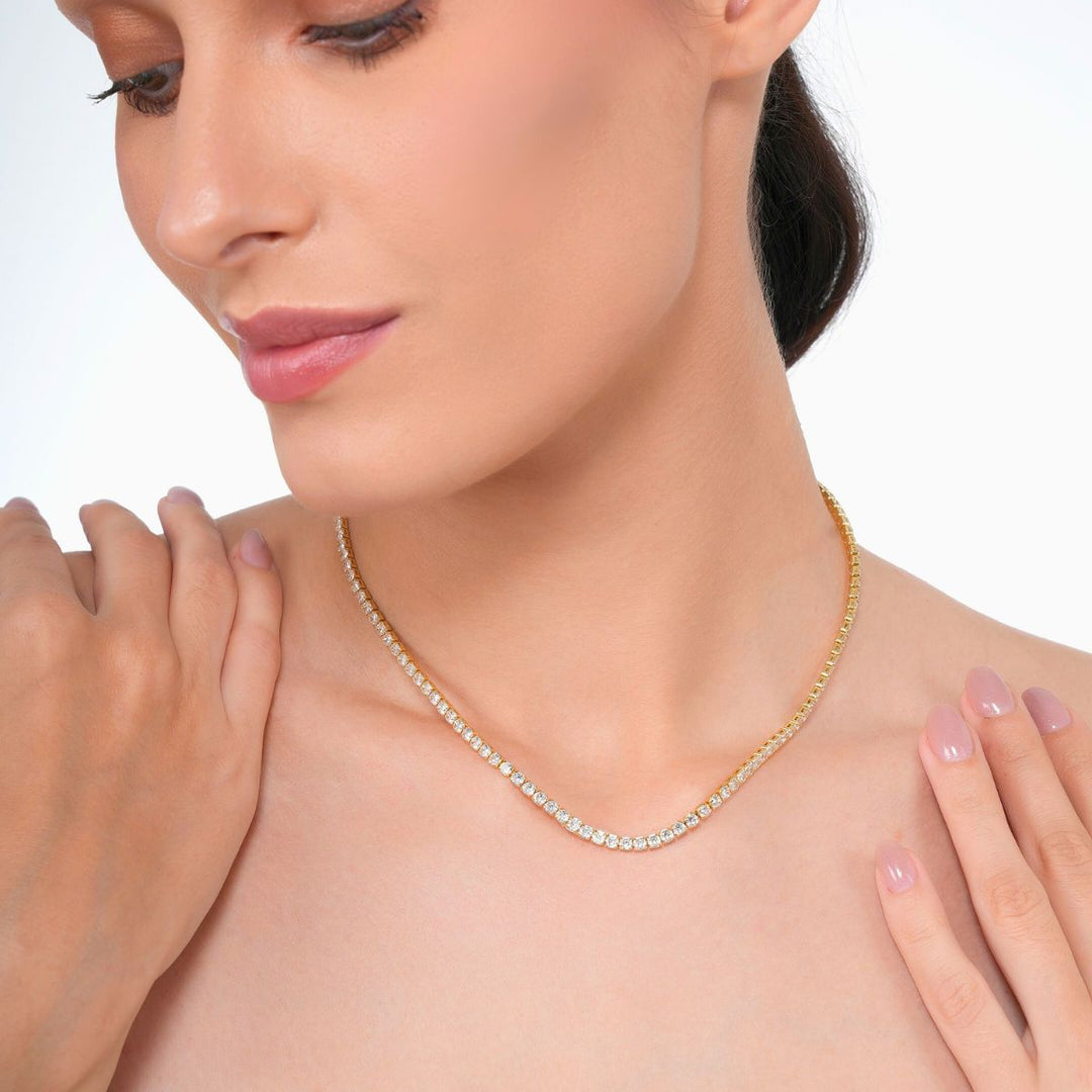 18 KT Gold Plated Stainless Steel tennis necklace 14 inches, Daria