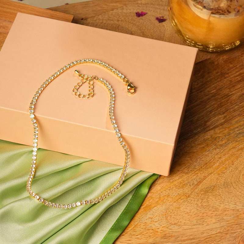 18 KT Gold Plated Stainless Steel tennis necklace 14 inches, Daria