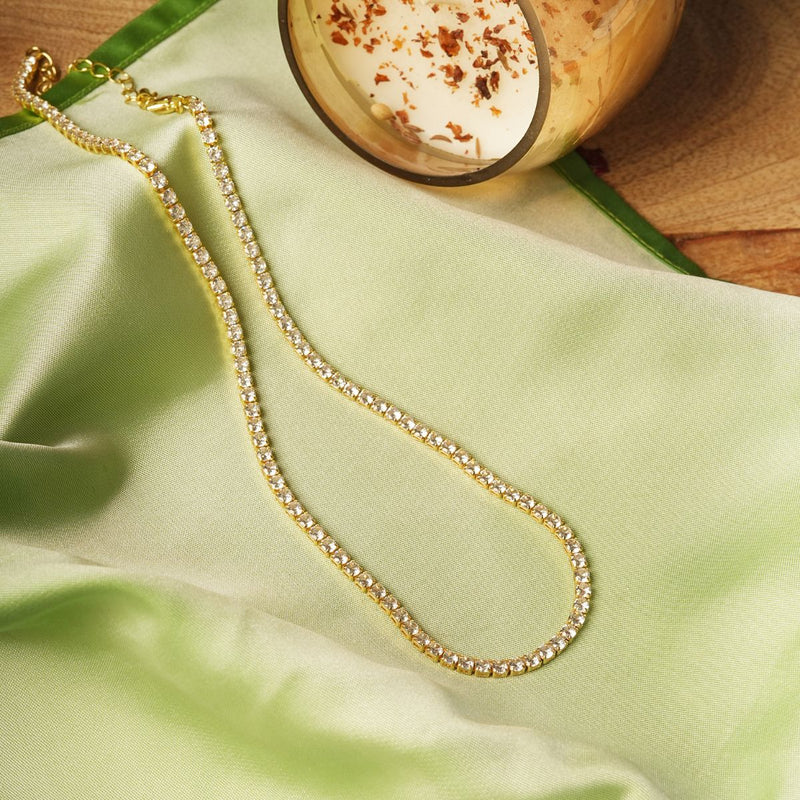 18 KT Gold Plated Stainless Steel tennis necklace 14 inches, Daria