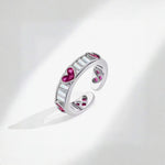 Load image into Gallery viewer, 18KT Gold Plated Stainless Steel Silver Pink Heart and Baguette Stone Open Cuff Ring for Women, Edwina
