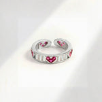 Load image into Gallery viewer, 18KT Gold Plated Stainless Steel Silver Pink Heart and Baguette Stone Open Cuff Ring for Women, Edwina