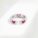 Load image into Gallery viewer, 18KT Gold Plated Stainless Steel Silver Pink Heart and Baguette Stone Open Cuff Ring for Women, Edwina