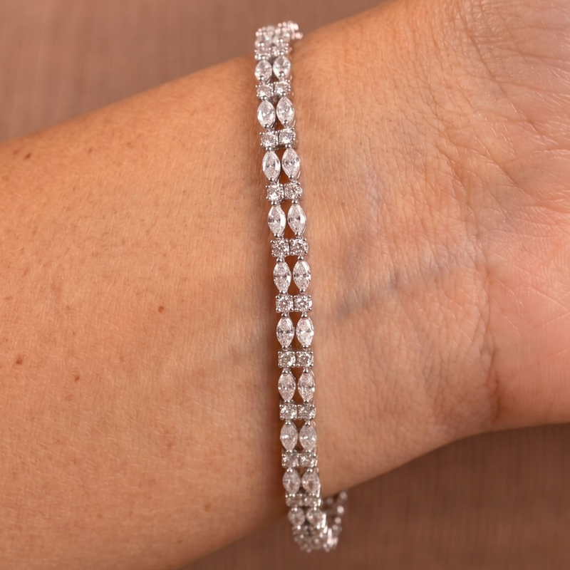Silver Shimmering Crystal Linked Tennis Bracelet for Women, Elianne