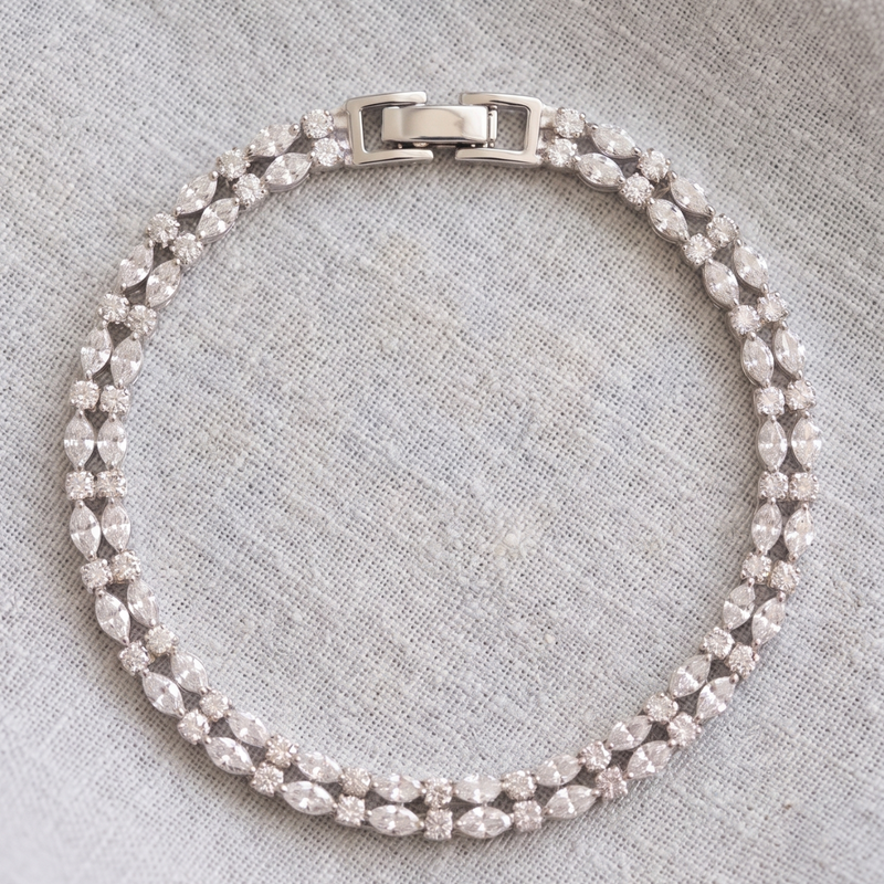 Silver Shimmering Crystal Linked Tennis Bracelet for Women, Elianne