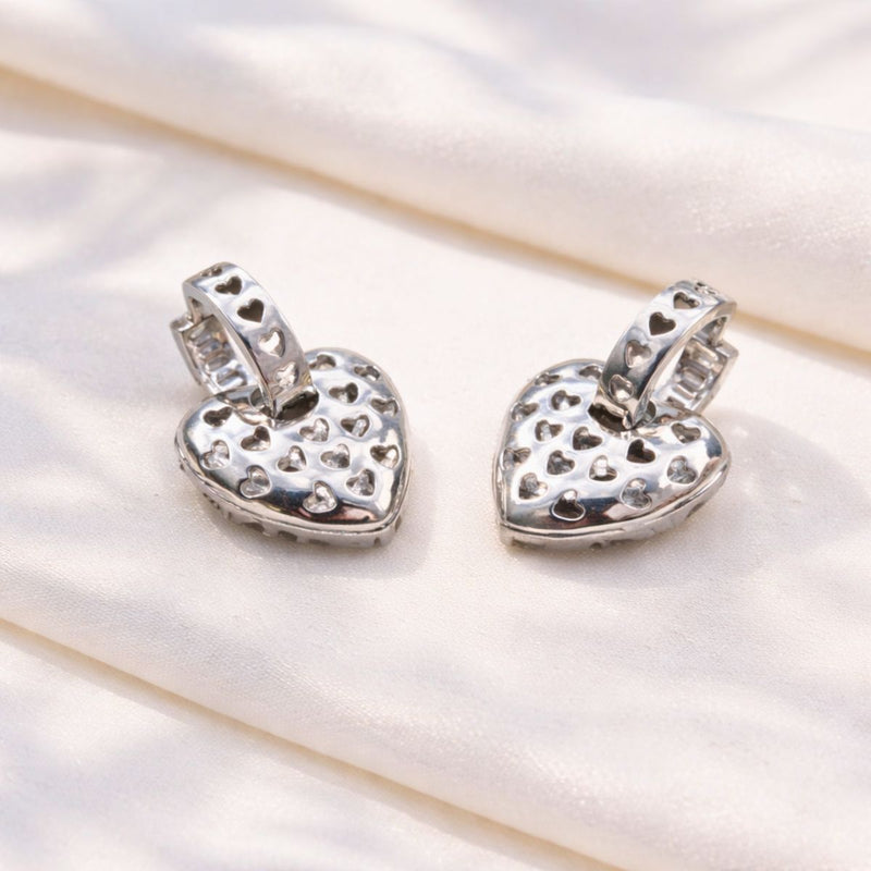 Dainty Heart Cut-Out Huggie Hoops with Zirconia Heart Drop Earrings, Elina
