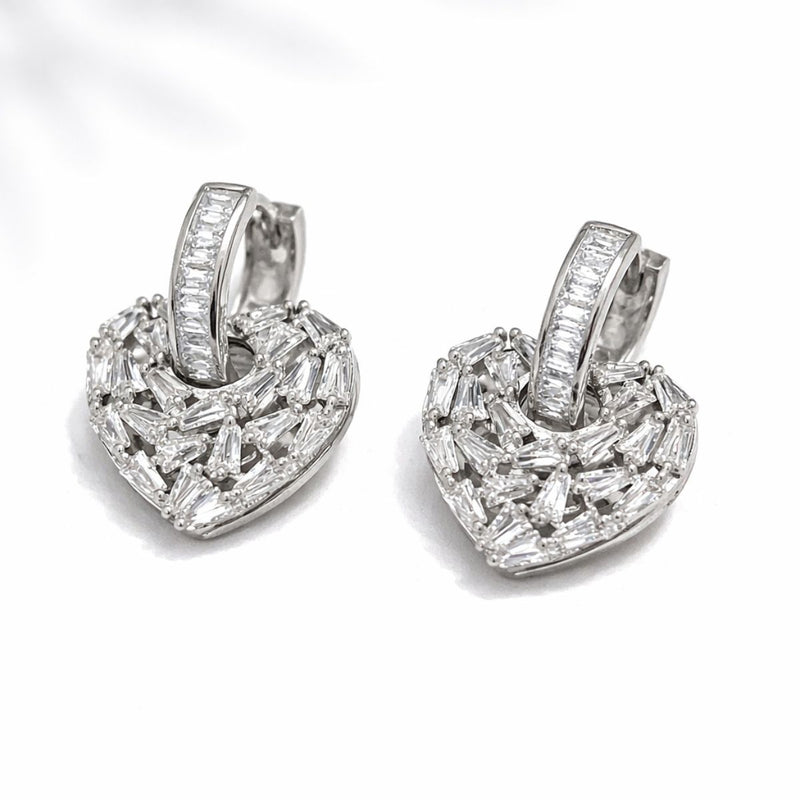 Dainty Heart Cut-Out Huggie Hoops with Zirconia Heart Drop Earrings, Elina
