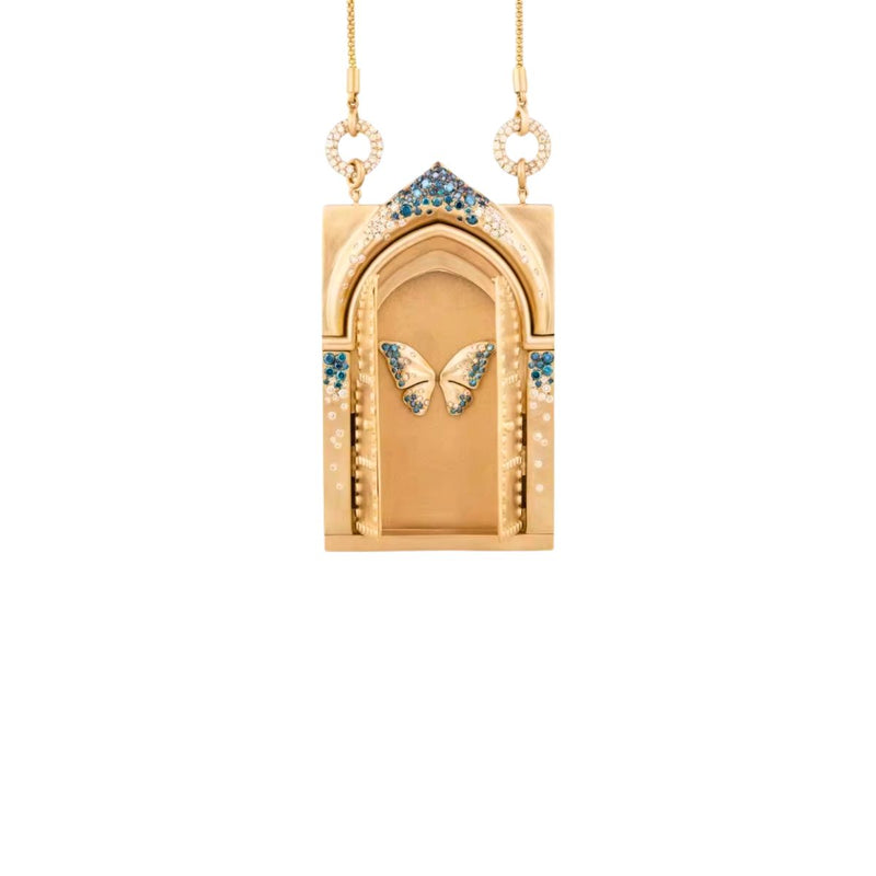 18KT Gold Plated Royal Open Door Butterfly Statement Necklace, Elisia