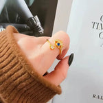 Load image into Gallery viewer, 18KT Gold Plated Stainless Steel Crystal Evil Eye Statement Ring, Elowen
