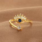 Load image into Gallery viewer, 18KT Gold Plated Stainless Steel Crystal Evil Eye Statement Ring, Elowen
