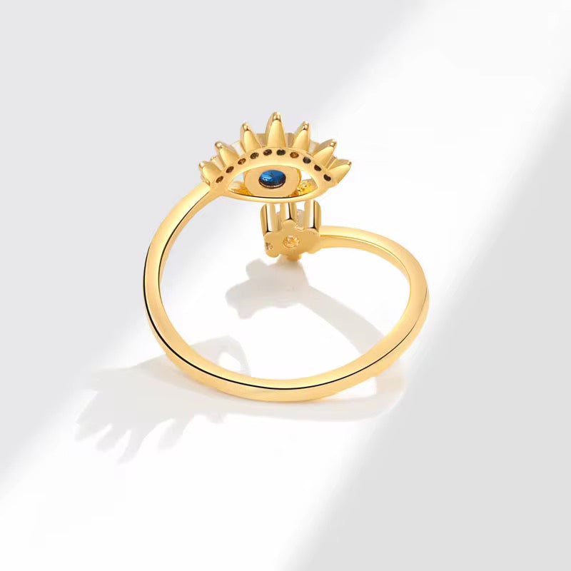 18KT Gold Plated Stainless Steel Crystal Evil Eye Statement Ring, Elowen