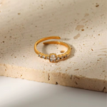 Load image into Gallery viewer, 18KT Gold Plated Minimal Oval Bezel Diamond Stainless Steel Waterproof Ring, Elsa

