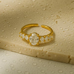 Load image into Gallery viewer, 18KT Gold Plated Minimal Oval Bezel Diamond Stainless Steel Waterproof Ring, Elsa
