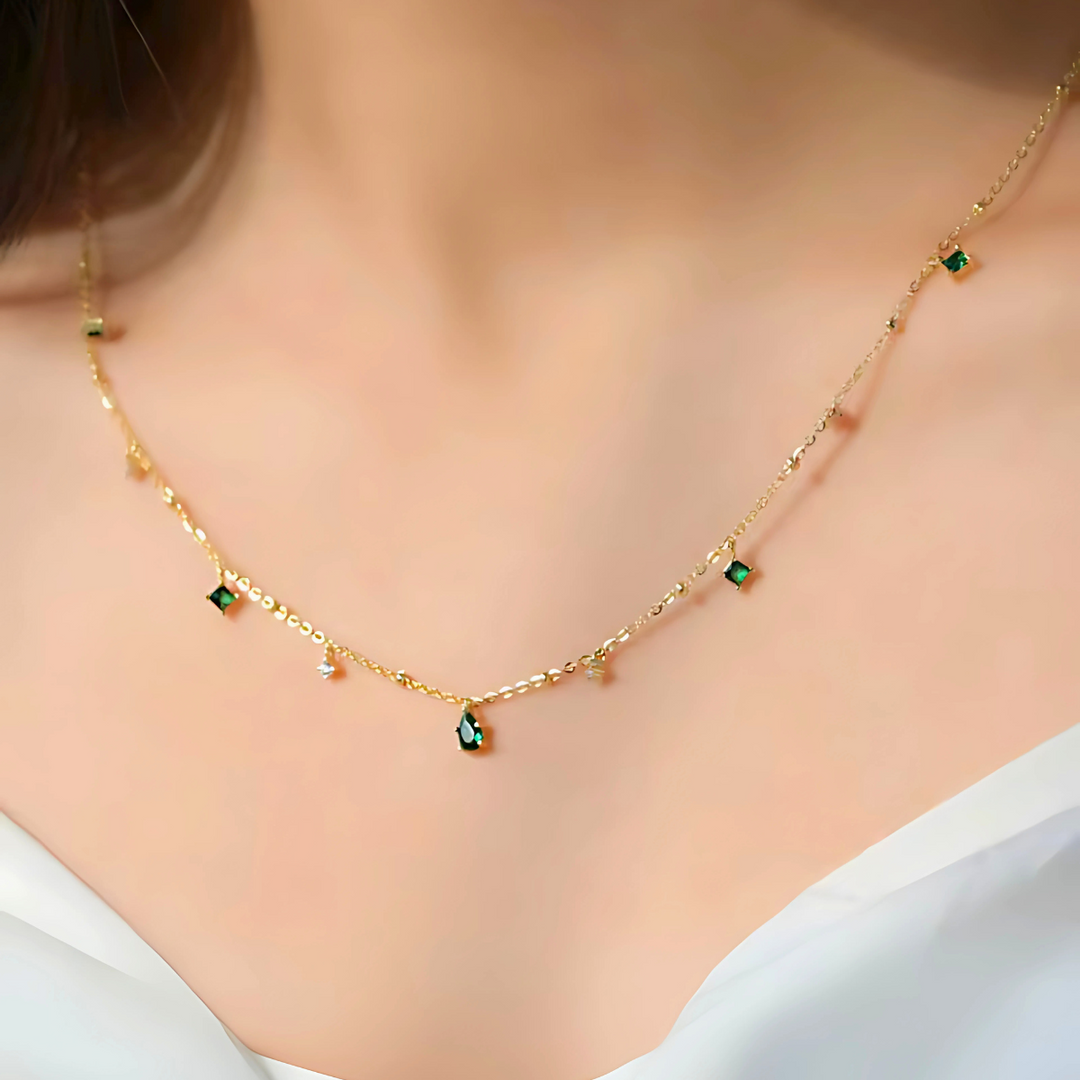 18kt Gold Plated Emerald and Sapphire Choker Necklace, Emerald