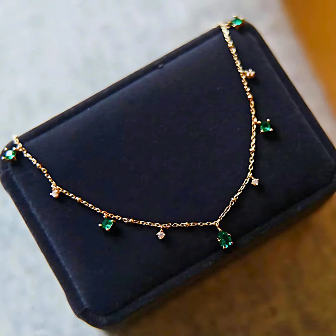 18kt Gold Plated Emerald and Sapphire Choker Necklace, Emerald