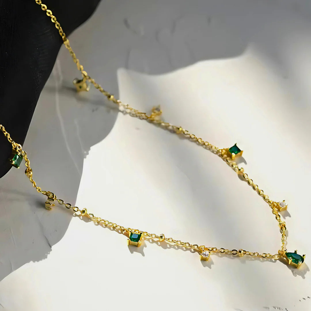 18kt Gold Plated Emerald and Sapphire Choker Necklace, Emerald