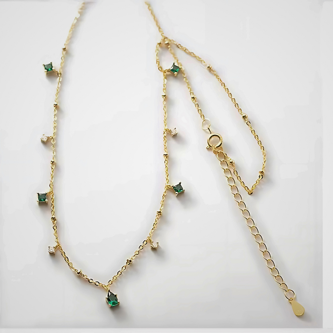 18kt Gold Plated Emerald and Sapphire Choker Necklace, Emerald