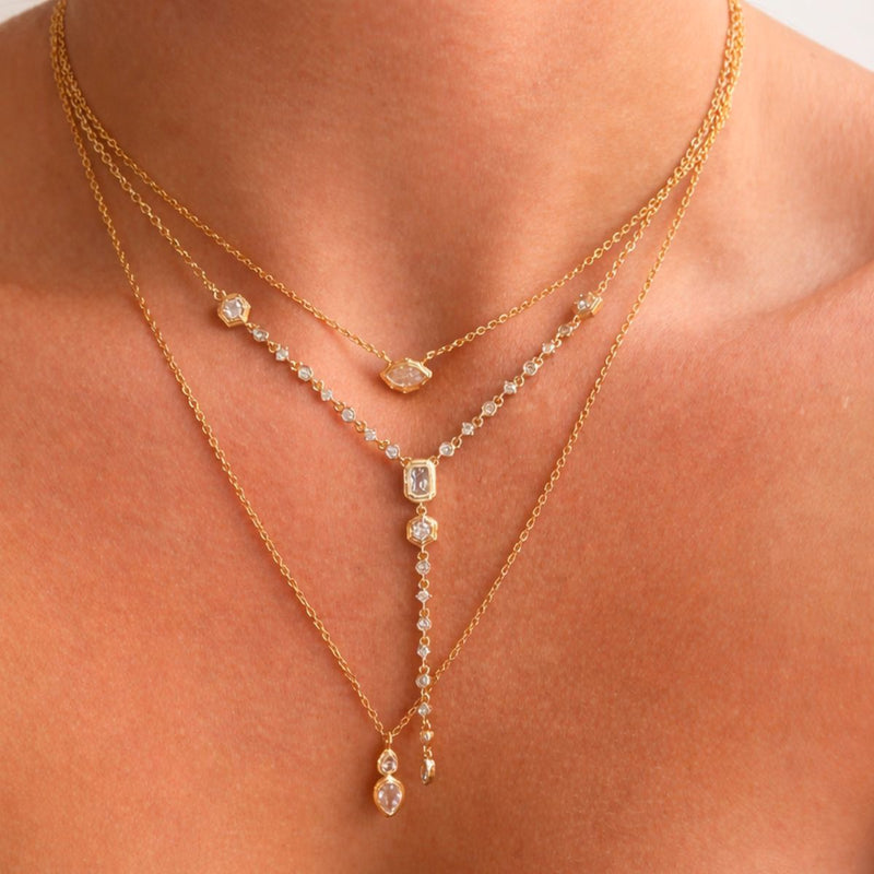 18KT Gold Plated Double Teardrop Crystal Necklace, Esme