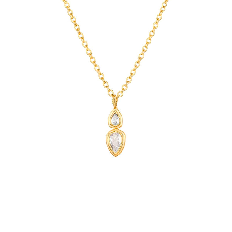 18KT Gold Plated Double Teardrop Crystal Necklace, Esme