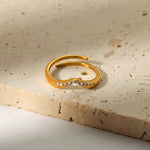 Load image into Gallery viewer, 18KT Gold Plated Minimal V shaped Crystal Studded Stainless Steel Waterproof Ring, Faye
