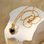 Load image into Gallery viewer, 18KT Gold Plated Stainless Steel Black Enamel Heart Pendant Necklace for Women, Felicity