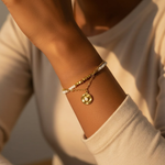 Load image into Gallery viewer, Fiesta Bracelet, 18KT Gold Plated Stainless Steel White &amp; Gold Retro Beads &amp; Moonstone Layered Bracelet
