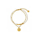 Load image into Gallery viewer, Fiesta Bracelet, 18KT Gold Plated Stainless Steel White &amp; Gold Retro Beads &amp; Moonstone Layered Bracelet
