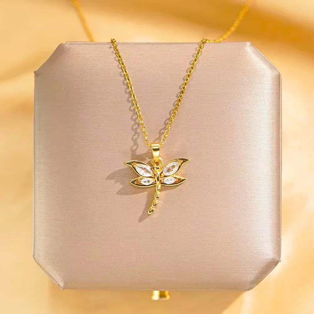 18kt gold plated minimal flutter butterfly stainless steel waterproof pendant necklace, flutter
