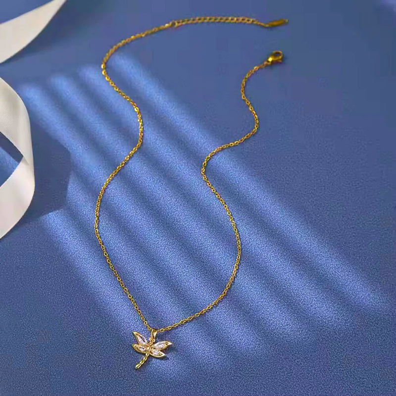 18KT Gold Plated Minimal Flutter Butterfly Stainless Steel Waterproof Pendant Necklace, Flutter