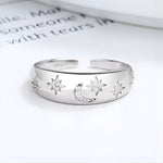 Load image into Gallery viewer, 18KT Gold Plated Brass Crescent Moon and Star Wide Band Ring for Women, Genevieve