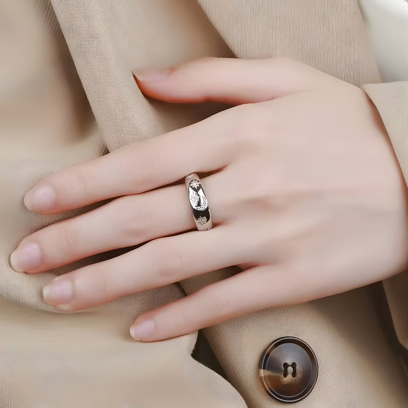 18KT Gold Plated Brass Crescent Moon and Star Wide Band Ring for Women, Genevieve