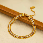 Load image into Gallery viewer, 18 KT Gold Plated Stainless Steel Bead &amp; Zircon stackable tennis bracelet, Glaze
