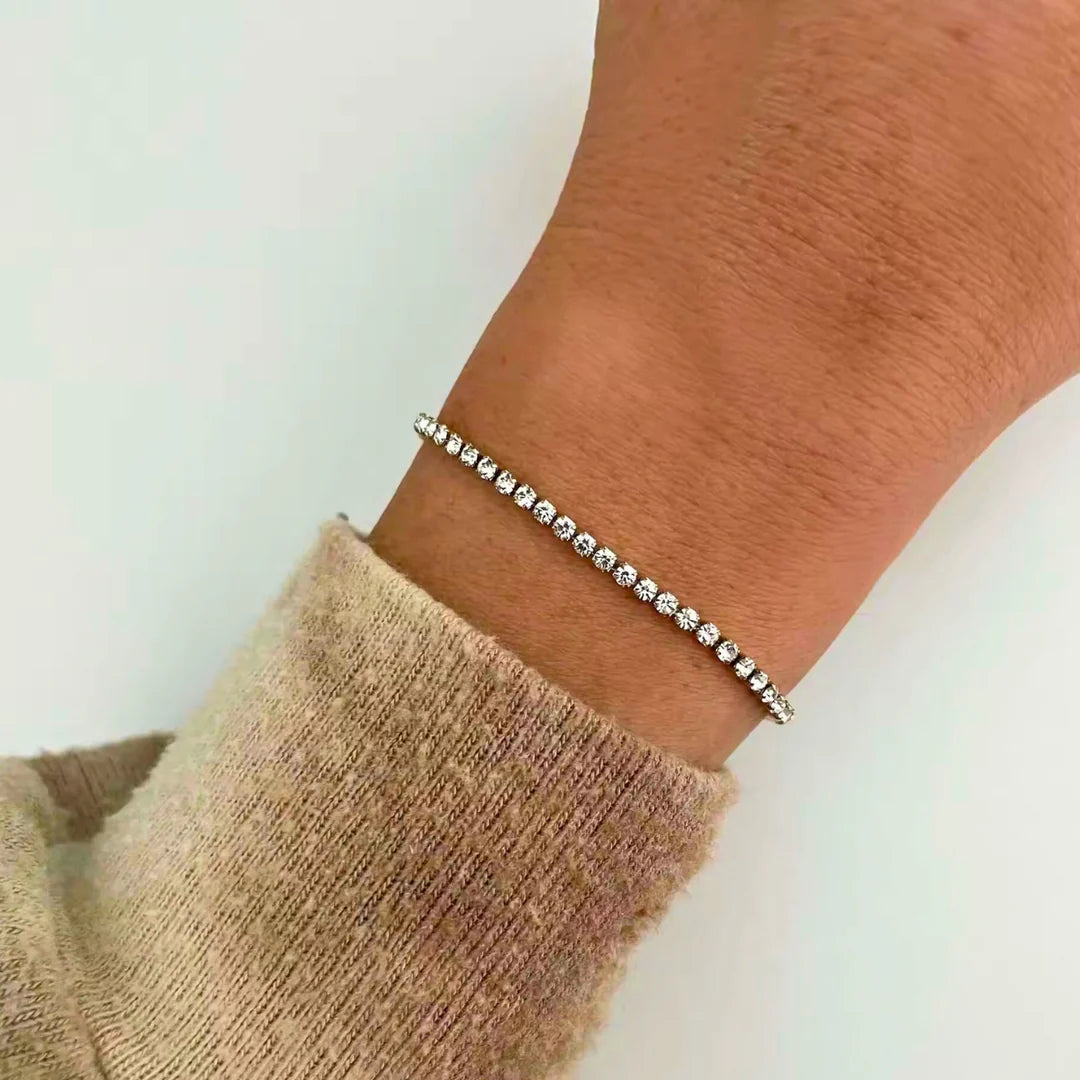 18 KT Gold Plated Stainless Steel Sleek Tennis Bracelet, Halo