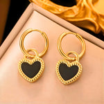 Load image into Gallery viewer, 18KT Gold Plated Stainless Steel Black Enamel Heart Dangle Hoop Earrings for Women, Harriet