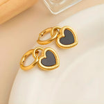 Load image into Gallery viewer, 18KT Gold Plated Stainless Steel Black Enamel Heart Dangle Hoop Earrings for Women, Harriet