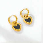 Load image into Gallery viewer, 18KT Gold Plated Stainless Steel Black Enamel Heart Dangle Hoop Earrings for Women, Harriet