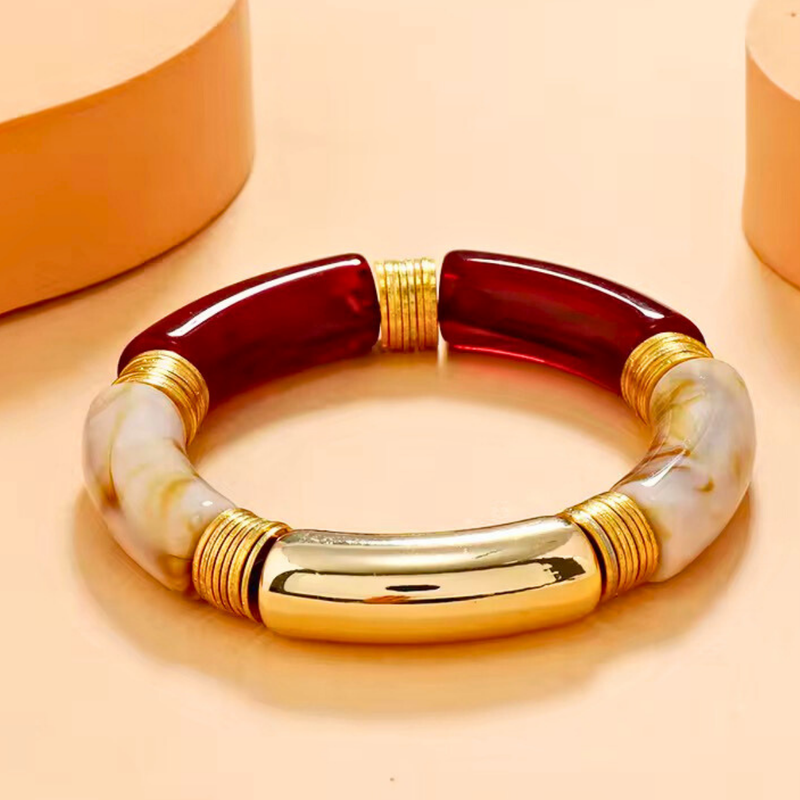 18KT Gold Plated Acrylic Brown & White Bead Bracelet, Haze
