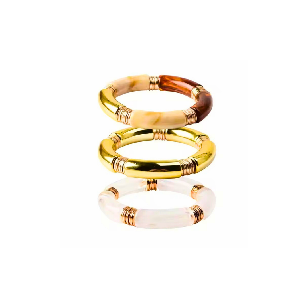 18KT Gold Plated Acrylic Brown & White Bead Bracelet, Haze