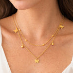 Load image into Gallery viewer, 18KT Gold Plated Stainless Steel Layered Butterfly Charm Necklace with Beaded Ball Chain, Hyacinth