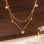 Load image into Gallery viewer, 18KT Gold Plated Stainless Steel Layered Butterfly Charm Necklace with Beaded Ball Chain, Hyacinth