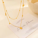 Load image into Gallery viewer, 18KT Gold Plated Stainless Steel Layered Butterfly Charm Necklace with Beaded Ball Chain, Hyacinth