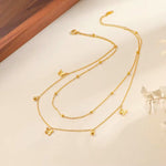 Load image into Gallery viewer, 18KT Gold Plated Stainless Steel Layered Butterfly Charm Necklace with Beaded Ball Chain, Hyacinth