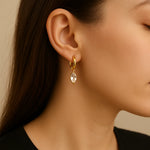 Load image into Gallery viewer, 18KT Gold Plated Statement Minimal Waterdrop Charm Stainless Steel Waterproof Earrings, Jade
