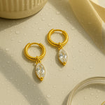 Load image into Gallery viewer, 18KT Gold Plated Statement Minimal Waterdrop Charm Stainless Steel Waterproof Earrings, Jade
