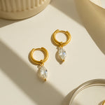 Load image into Gallery viewer, 18KT Gold Plated Statement Minimal Waterdrop Charm Stainless Steel Waterproof Earrings, Jade
