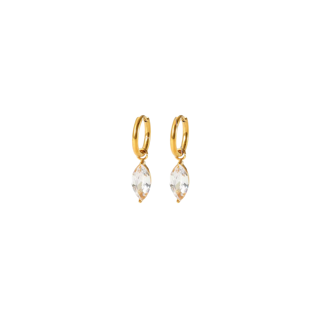 18KT Gold Plated Statement Minimal Waterdrop Charm Stainless Steel Waterproof Earrings, Jade