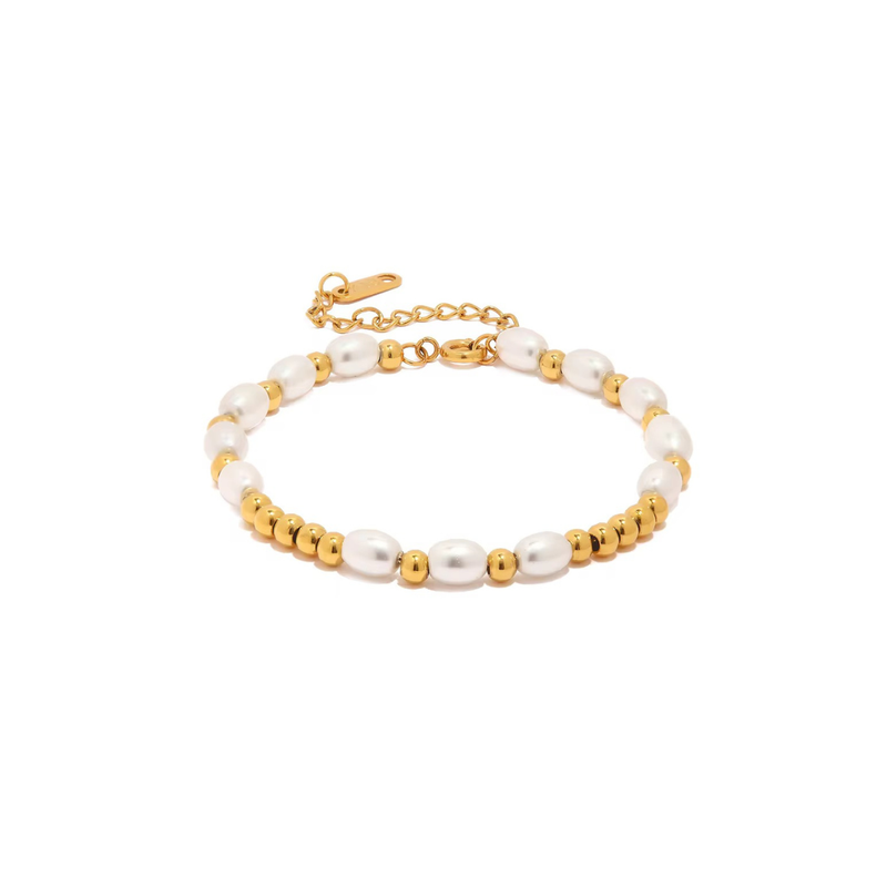 Joy Bracelet, 18KT Gold Plated Stainless Steel Pearls & Gold Beads Bracelet